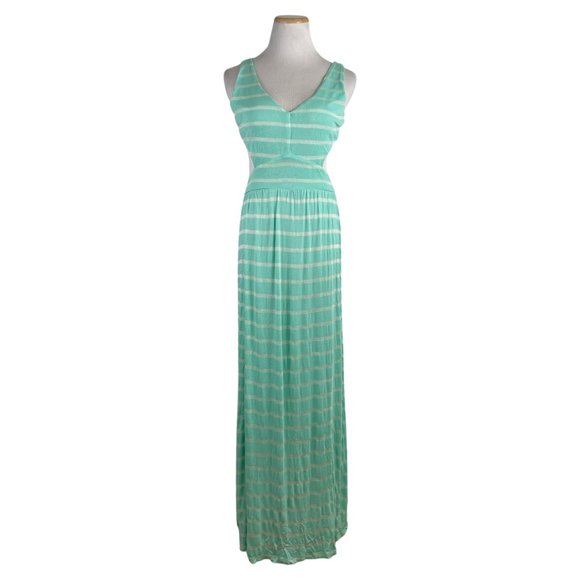 Ocean Drive Maxi Dress Size Large Teal silver Stripes Summer Backless Tank Knit - Picture 1 of 6